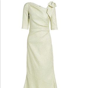 Teri Jon by Rickie Freeman Metallic Bow Shoulder Gown